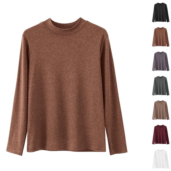 YHAJDS Womens Topss Mock Neck Long Sleeve Slim Layering Tee