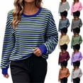 thumbnail image 1 of YHAJDS Womens Trendy Tops Striped Print Crew Neck Raglan Long Sleeve Sweatshirt, 1 of 8