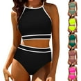 thumbnail image 1 of YHAJDS Womens Womens Swim Bottom Solid Color High Waisted 2 Piece Bikini, 1 of 5