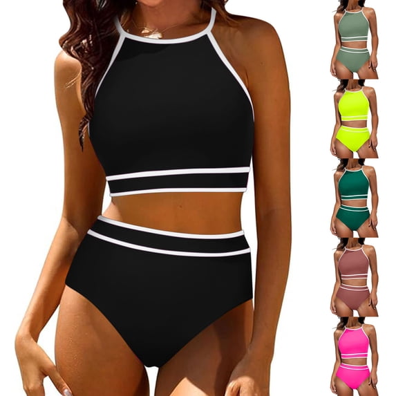 YHAJDS Womens Womens Swim Bottom Solid Color High Waisted 2 Piece Bikini