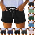 thumbnail image 1 of YHAJDS Work Shorts Women Solid Color Tencel Linen Straight Leg Folded Hem Multi Pockets Daily Wear, 1 of 7