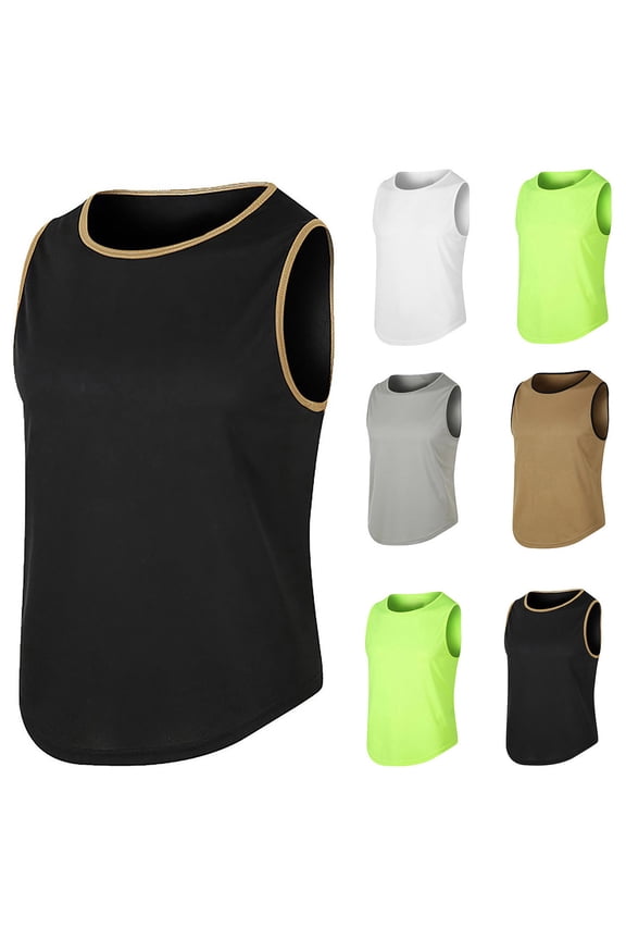 Workout Tops Women Solid Color Round Neck Sleeveless Casual Exercise Top