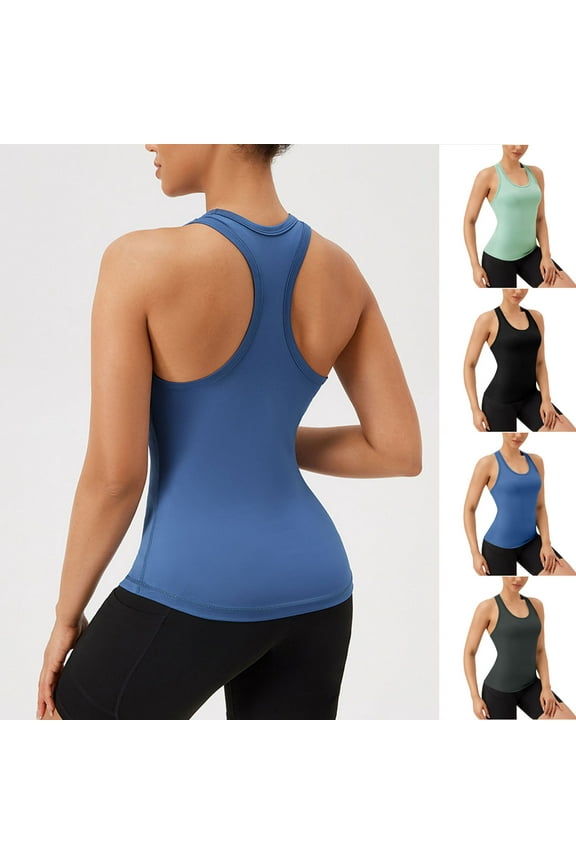 Workout Tops Women Solid Color Slim Round Neck Exercise Sleeveless Casual Cami