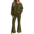 thumbnail image 1 of YHCY 2 Piece Off The Shoulder Sweatsuits for Women Long Sleeve Knit Sweatshirt Loose Fit Basic Flared Sweatpant Oversized Fall Fashion Suits Casual Soft Sets Going Out Sweatsuits Army Green Xl, 1 of 9