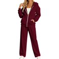 thumbnail image 1 of YHCY 2 Piece Zip Up Sweatsuits for Women Basic Long Sleeve Hooded Sweatshirt Long Straight Wide Leg Sweatpant Casual Comfy Soft Suits Plus Size Fall Trendy Sets Lounge Travel Tracksuits Wine Xxl, 1 of 9