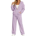 thumbnail image 1 of YHCY 2 Piece Zip Up Sweatsuits for Women Basic Long Sleeve Hooded Sweatshirt Long Straight Wide Leg Sweatpant Casual Comfy Soft Suits Plus Size Fall Trendy Sets Travel Tracksuits Light Violet Xxl, 1 of 9