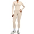 thumbnail image 1 of YHCY 2PC Womens Stretchy Yoga Matching Set Zip Up Long Sleeve Thumbhole Jacket Matching Elastic Waist Tummy Control Leggings Elegant Casual Soft Activewear Athletic Workout Clothes Beige L, 1 of 9