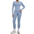 thumbnail image 1 of YHCY 2PC Womens Stretchy Yoga Matching Set Zip Up Long Sleeve Thumbhole Jacket Matching Elastic Waist Tummy Control Leggings Elegant Casual Soft Activewear Athletic Workout Clothes Light Blue Xxl, 1 of 9