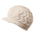 thumbnail image 1 of YHCY Elegant Visor Cable Knit Beanie for Women Roomy Fit Thick Warm Furry Fall Winter Trendy Headwear Casual Soft Large Size Newsboy Cap Comfy Cozy Crochet Knit Hat Lounge Travel Hat Beige One Size, 1 of 4