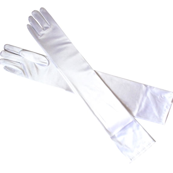 YHCY Long Opera Satin Gloves for Women Stretchy Elbow Length formal Gloves Comfy Soft Cozy Halloween Dress Up Gloves Evening Gloves for Wedding Prom Cosplay Themed Party Dance White One Size