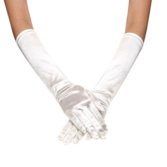 YHCY Long Satin Opera Gloves for Women Stretchy Elbow Length formal Evening Gloves Dressy Casual Elegant Satin Gloves Ideal for Tea Party Wedding Cosplay Costume Dress Evening Events White One Size