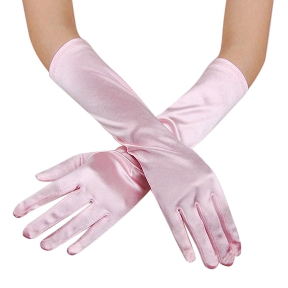 YHCY Long Satin Opera Gloves for Women Stretchy Elbow Length formal Evening Gloves Dressy Casual Elegant Satin Gloves Ideal for Tea Party Wedding Cosplay Costume Dress Evening Events Pink One Size