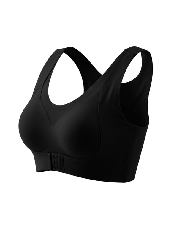 Posture Corrector Bra for Women Plus Size Wireless Sports Bra Comfy Soft Front Closure Crossback Seamless Bra Full Coverage Push Up Bralettes Anti Sagging Underwear Lounge Bra Black L