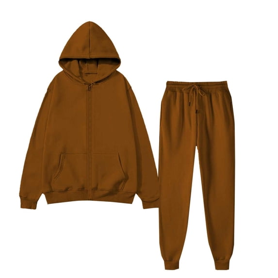 YHCY Women 2 Piece Hoodie Jogger Sweatsuit Set Zip Up Long Sleeve Hoodie Sweatshirt Drawstring Jogger with Pocket Fall Trendy Suits Casual Lounge Causal Jogging Track Sweat Suits Brown M