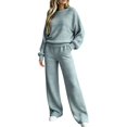 thumbnail image 1 of YHCY Womens 2 Piece Ribbed Knit Outfit Long Sleeve Crew Neck Tunic Sweatshirt Basic Straight Wide Leg Sweatpant Lounge Trendy Suits Oversized Dressy Sets Travel Vacation Sweatsuit Light Blue M, 1 of 7