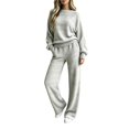 thumbnail image 1 of YHCY Womens 2 Piece Ribbed Knit Outfit Long Sleeve Crew Neck Tunic Sweatshirt Basic Straight Wide Leg Sweatpant Lounge Trendy Suits Oversized Dressy Sets Travel Vacation Sweatsuit Light Ashy M, 1 of 7