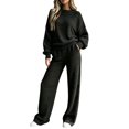 thumbnail image 1 of YHCY Womens 2 Piece Ribbed Knit Outfit Long Sleeve Crew Neck Tunic Sweatshirt Basic Straight Wide Leg Sweatpant Lounge Trendy Suits Oversized Dressy Sets Travel Vacation Sweatsuit Black L, 1 of 7