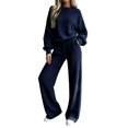 thumbnail image 1 of YHCY Womens 2 Piece Ribbed Knit Outfit Long Sleeve Crew Neck Tunic Sweatshirt Basic Straight Wide Leg Sweatpant Lounge Trendy Suits Oversized Dressy Sets Travel Vacation Sweatsuit Navy M, 1 of 7