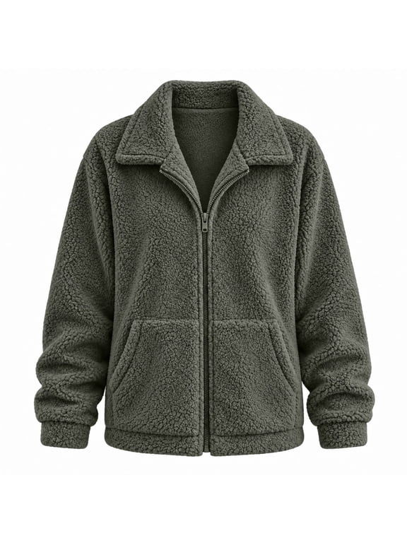 Womens Oversized Sherpa Fleece Jackets with Pocket Fuzzy Warm Long Sleeve Full Zip Up Outerwear Fall Winter Trendy Shaggy Faux Fur Cardigan Coat Comfy Cozy Casual Soft Coat Blackish Green S