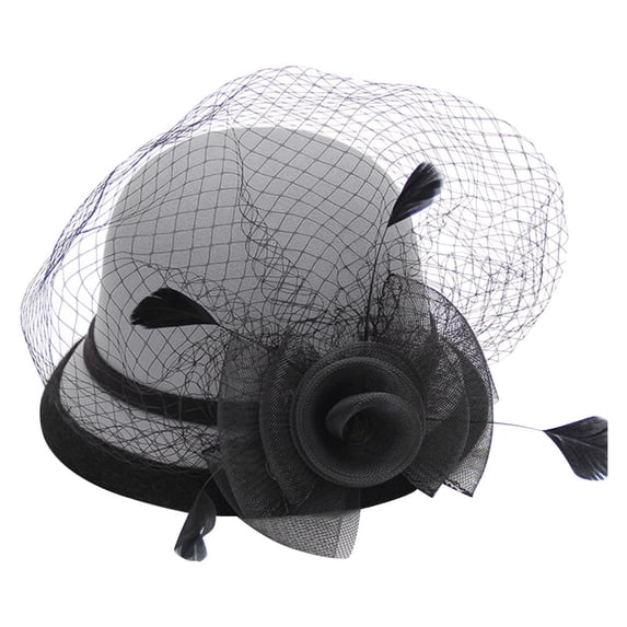 YHCY Womens Vintage Cloche Felt Hat Floral Mesh Short Brim Bucket Hat ...