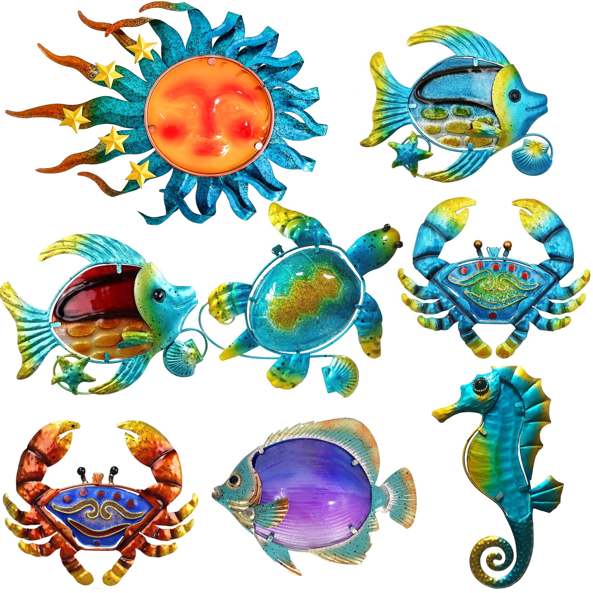 Coastal Metal Fish Wall Decor - Tropical Ocean Theme Glass Art for