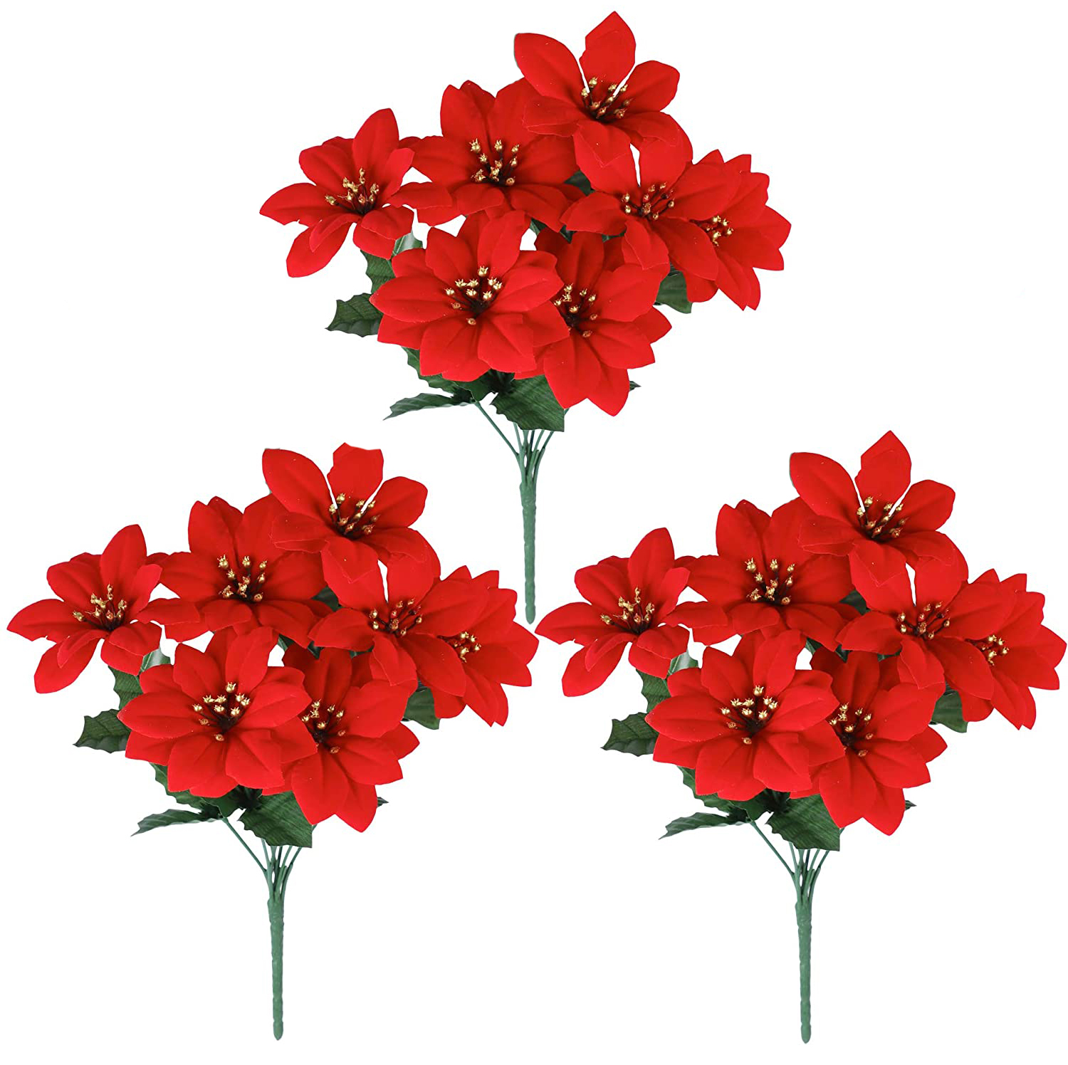 YHDSN 3 Pack Christmas Artificial Poinsettia Flowers Gift Red 7 Heads
