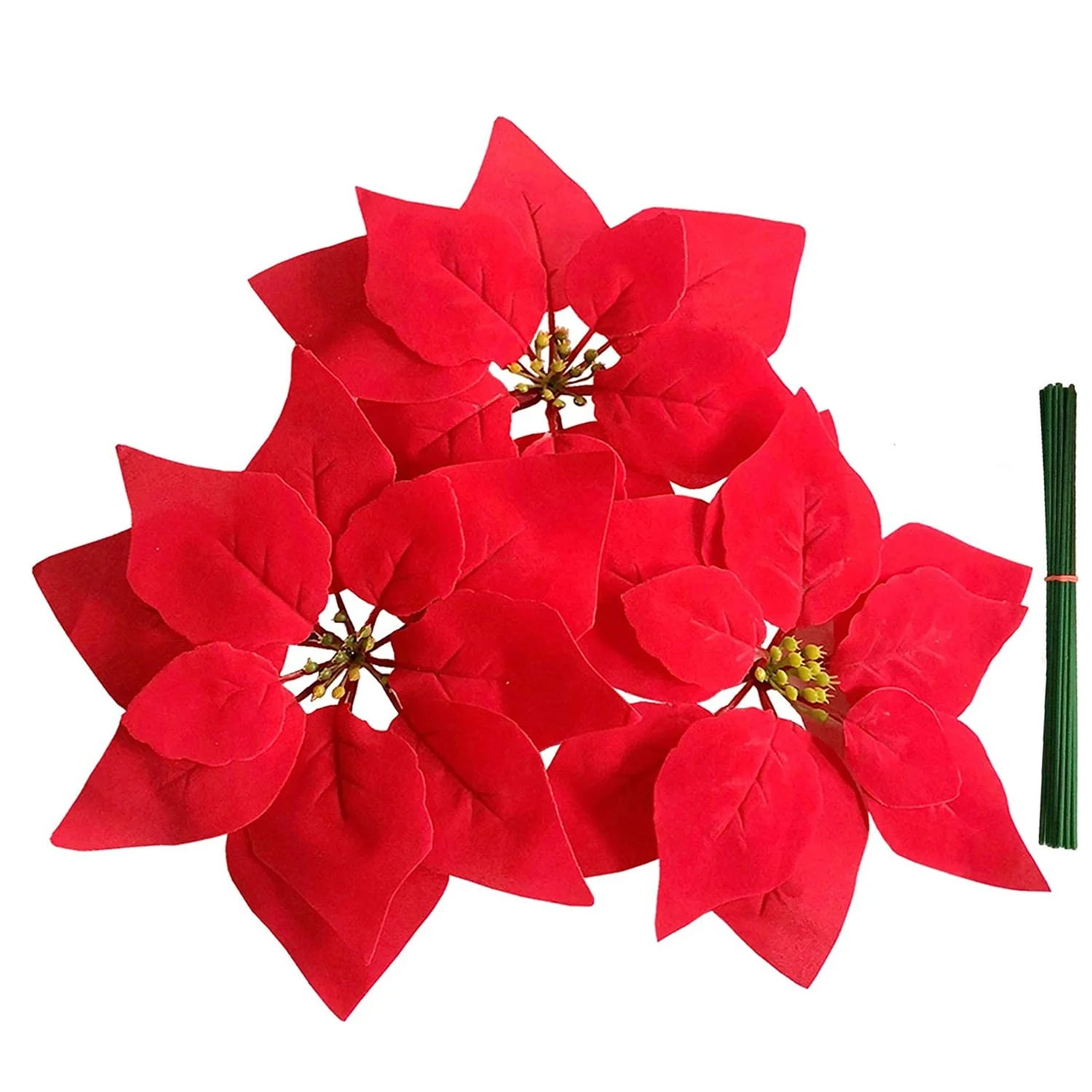 YHDSN Artificial Red Poinsettia Christmas Flowers Heads Fake Floral