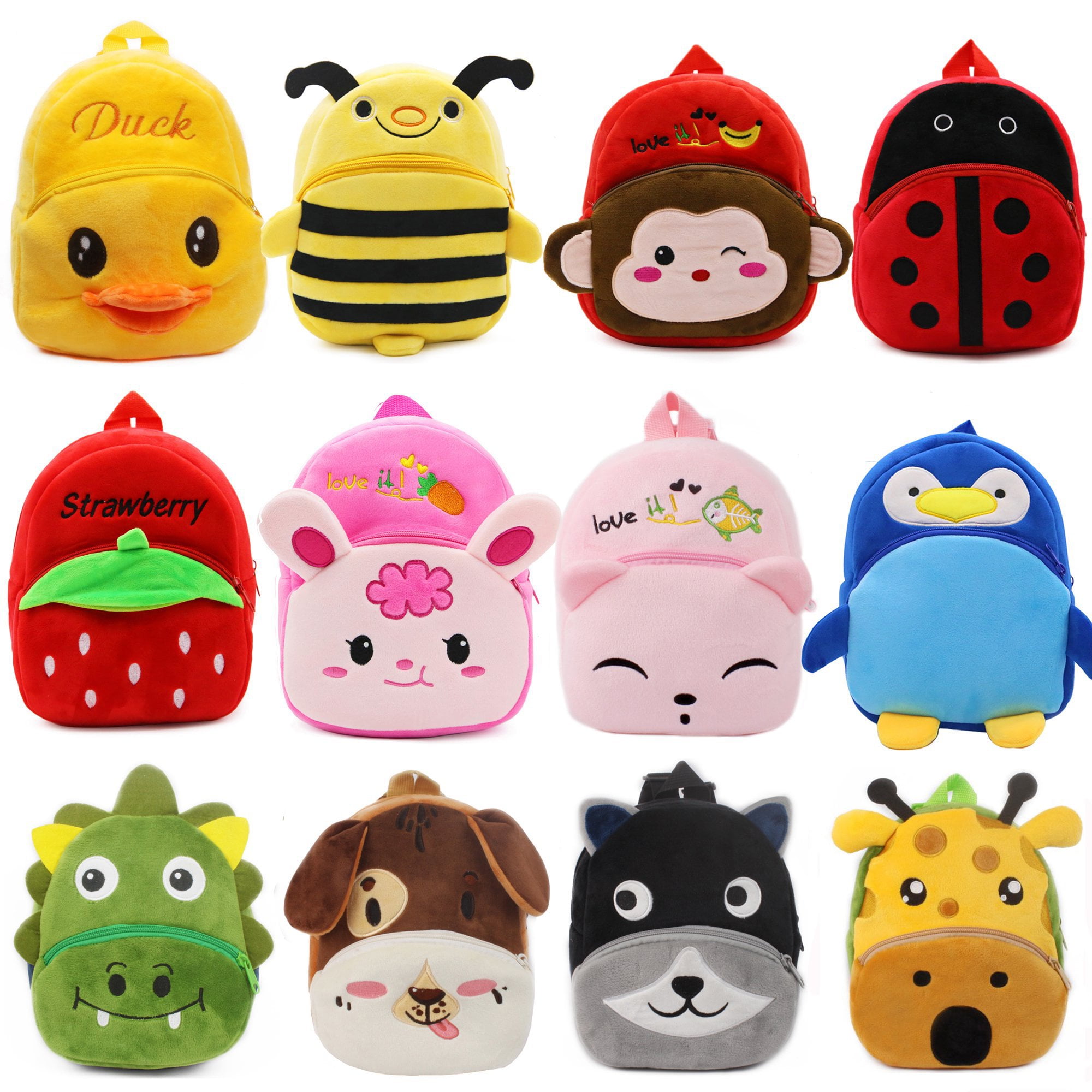 Fun Express 12 PC Zoo Animal Backpack Clip Keychains