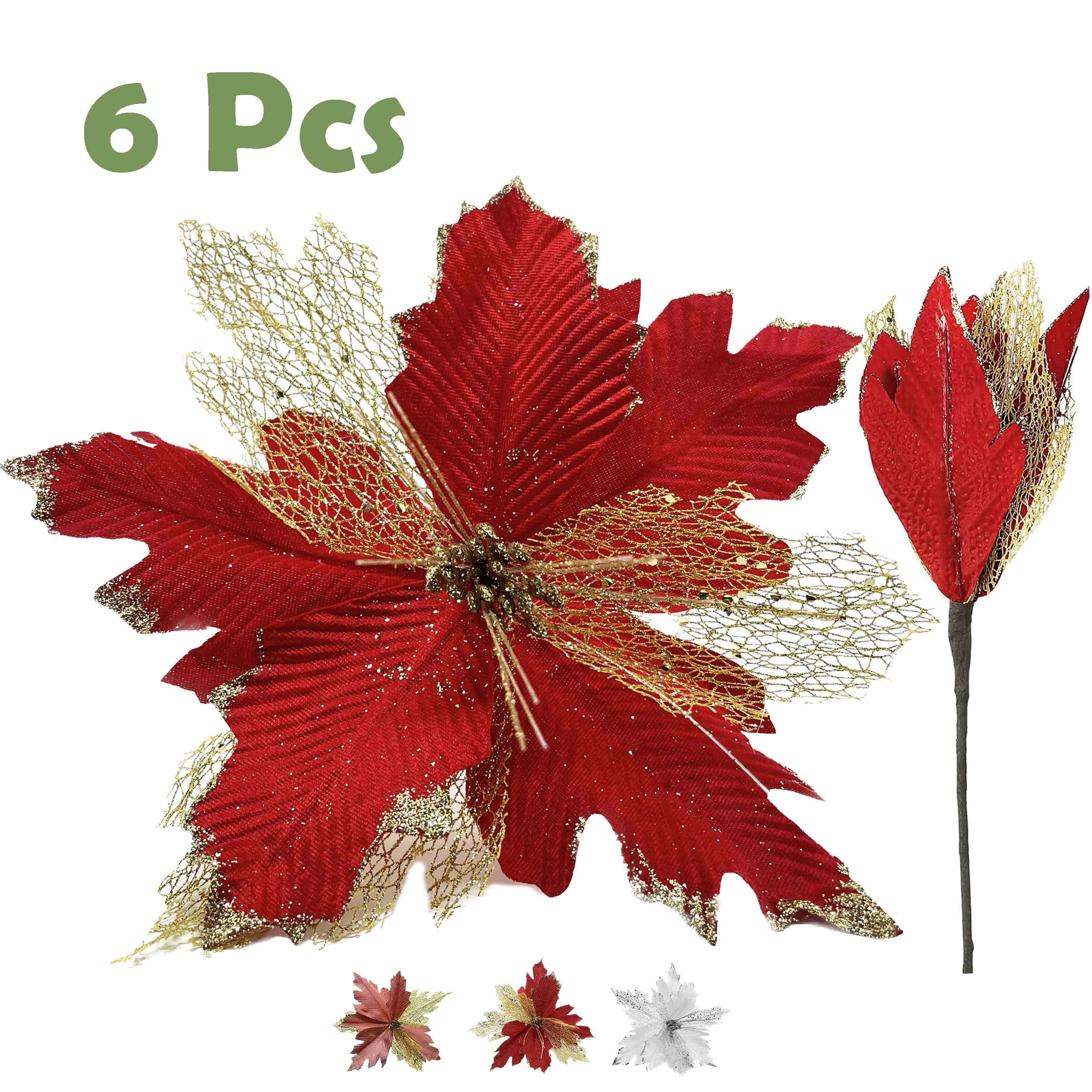 YHDSN Large Christmas Poinsettia Red Gold Glitter Foldable Christmas