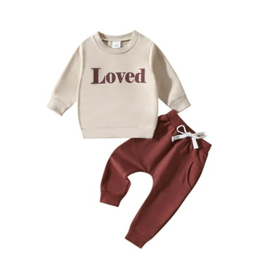 YHGFVOKJ Girls Clothes Toddler Boys Girls Long Sleeve Letter Prints T Shirt Pullover Tops Pants Outfits 5t Outfits for Girls Beige 24M