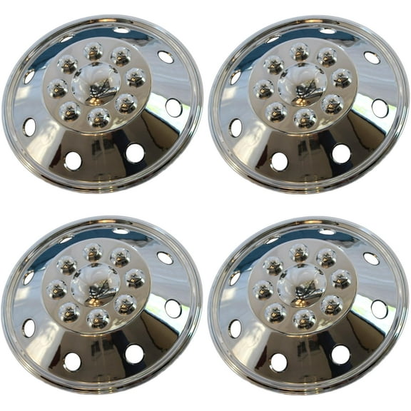 YHH 4Pc Set 16" 8 Lug RV Dual Chrome Simulators  Wheel Skin Hub Cap Rim Covers