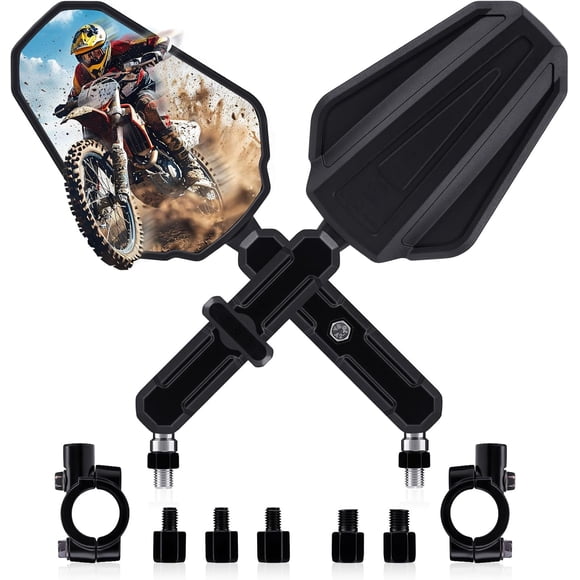 YHH Adventure Motorcycle Mirrors  M8/M10 Black Foldable ATV Rear View, 7/8" Handlebar, 360 Ball-Head for Dirt/Off-Road/Scooter