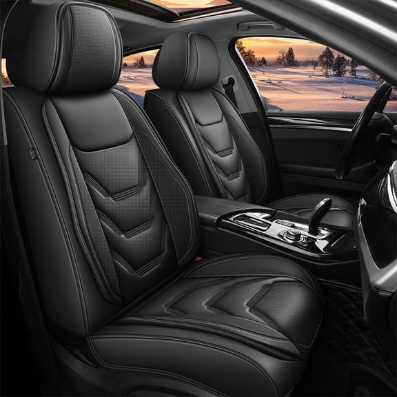 YHH Car Seat Covers for Hyundai Genesis 2009-2014 2 Front Set Leather, Breathable, Waterproof Black