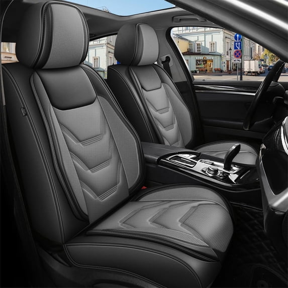 YHH Car Seat Covers for Kia K5 2021-2026 – 2 Front Seats Leather – Black & Grey