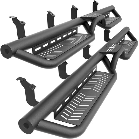 YHH CrewMax Cab Running Boards Side Steps Compatible with 2022-2026 Toyota Tundra Crew Max Cab, Two Stair Design Black Side Rails Nerf Bars, Black Powder Coated, Star Logo