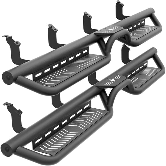 YHH CrewMax Cab Running Boards Side Steps Compatible with 2022-2026 Toyota Tundra Crew Max Cab, Two Stair Design Black Side Rails Nerf Bars, Black Powder Coated with Star Logo
