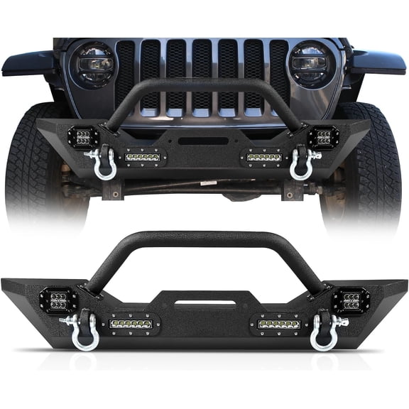 YHH Front Bumper for 2007-2026 Jeep Wrangler JK/JL & 2020-2026 Gladiator JT Steel Off-Road w/ LED Lights, D-Rings & Winch Plate Heavy Duty