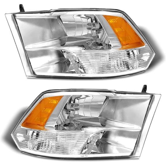 YHH Headlights for Dodge Ram 2009-2018 1500/2500/3500 Chrome Housing, Left+Right Pair, W/O Bulbs