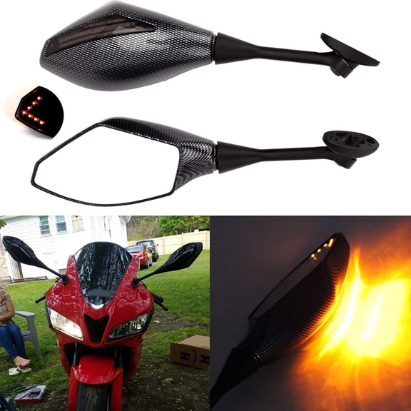 YHH Motorcycle LED Turn Signal Rear View Mirrors Carbon Fiber, Smoke Lens, for Honda CBR250R/CBR600RR 2011-2013