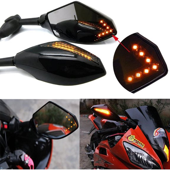 YHH Motorcycle LED Turn Signal Rear View Mirrors w/Arrow for Honda/Suzuki Racing/Sport Bike