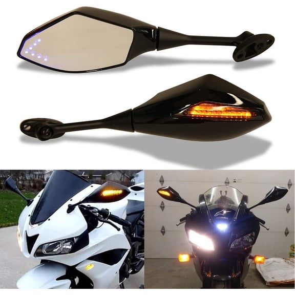 YHH Motorcycle LED Turn Signal Rearview Mirrors for Honda CBR250R/CBR600RR/Suzuki GSXR 600/750/Yamaha FZ1/FZ6/YZF R1 2011-2013