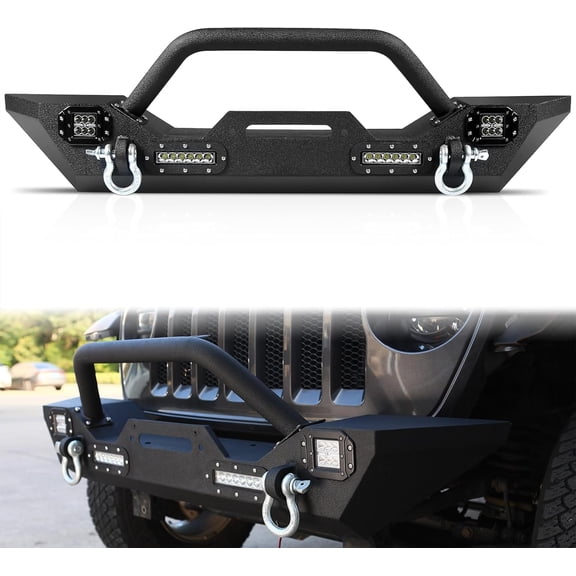YHH Off-Road Front Bumper for 2018-2026 Jeep Wrangler JL Steel w/ LED Lights, D-Rings & Winch Plate Heavy Duty