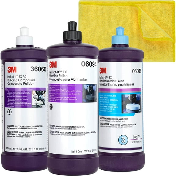 YHH Perfect-It Buffing & Polishing Kit 36060/06094/06068 Rubbing Compound, Machine Polish, Ultrafine, w/Microfiber Cloth