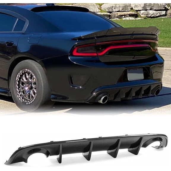 YHH Rear Diffuser for 2015-2023 Dodge Charger SRT (Non-Widebody), Rear Bumper Lip Diffuser, Carbon Fiber Look