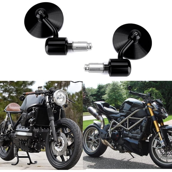 YHH Round 7/8" Handle Bar End Side Mirrors for Street Bike/Cafe Racer/Sports/Chopper/Cruiser/FZ8/FZ-07/09