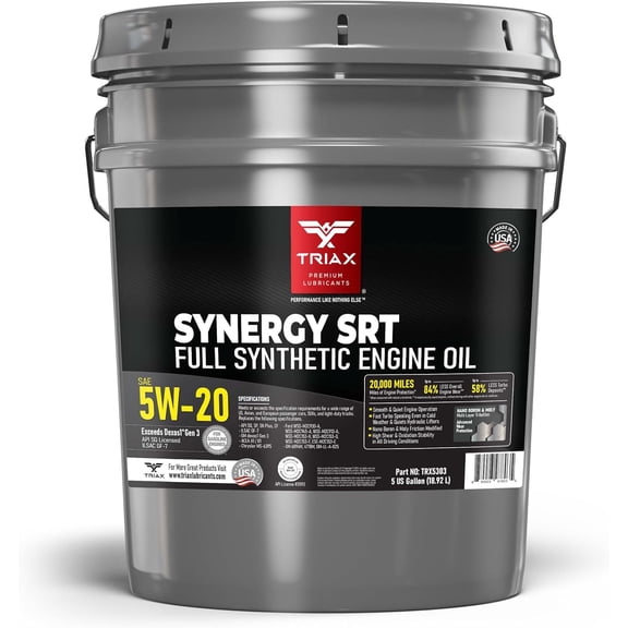 YHH Synergy SRT 5W-20 Full Synthetic Friction Modified Engine Oil  20K Miles, API SP Licensed, 3x Wear Protection  Nano Boron and Moly (5 Gallon)