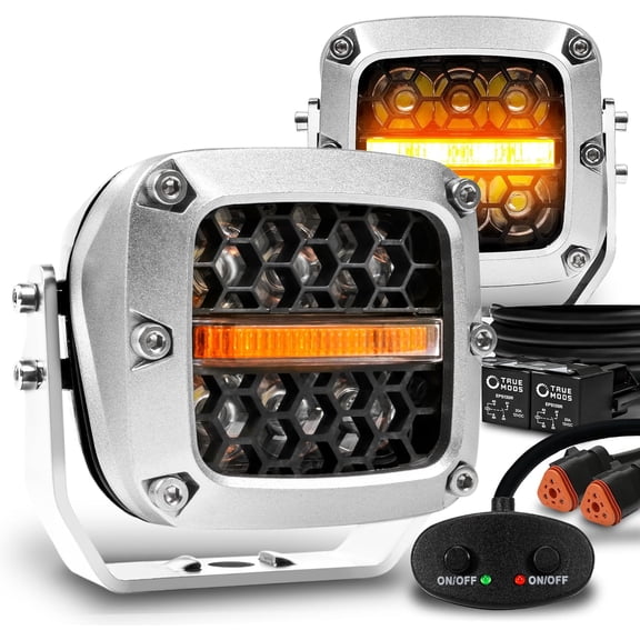 YHH True Mods 3" 120W LED Pods Offroad Driving Light Pair  Amber Turn Signal Marker Light  Chrome  for UTV/ATV/Jeep/Truck
