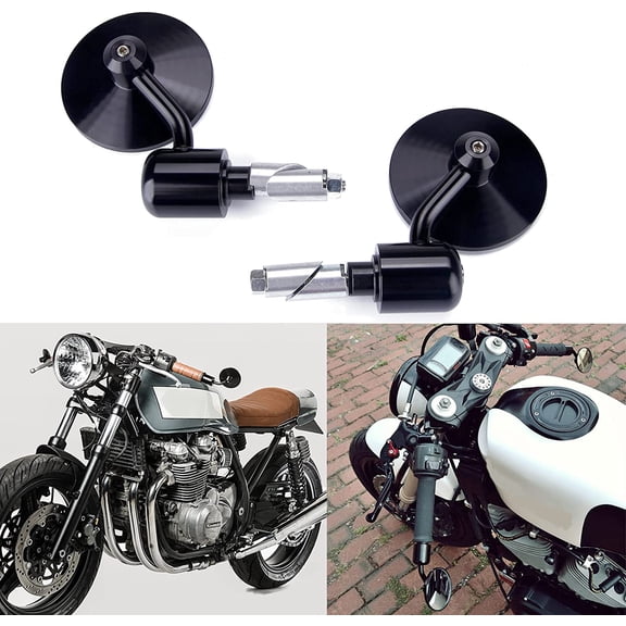 YHH Universal Black Aluminum Rearview Side Mirrors 7/8" Bar End for Cafe Racer/Bobber/Cruiser/Scooter