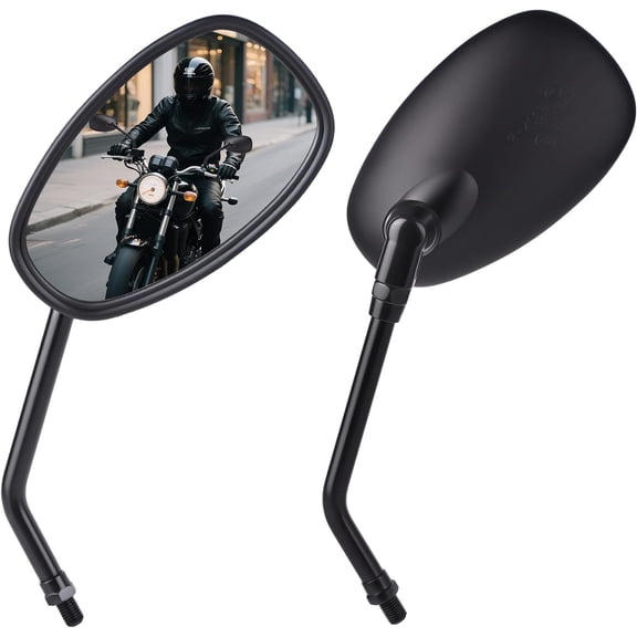 YHH Universal M10 Black Oval Handlebar Rearview Mirrors for Honda Shadow/MSX125/Kawasaki Vulcan/Z900/Suzuki SV650/Volusia