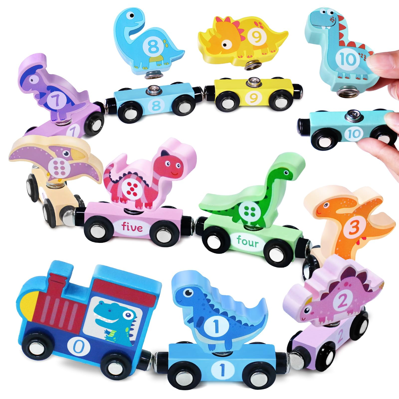 Wooden Dinosaur Puzzle & Stacking Toys For Toddler Boys - Montessori Educational Gift, Develops Motor Skills & Creativity